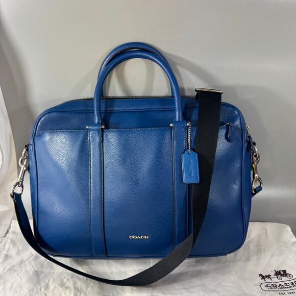 Coach F71681 Slim Cross Grain Men's Leather Briefcase/Handbag/Shoulder Bag, Blue - Picture 1 of 13